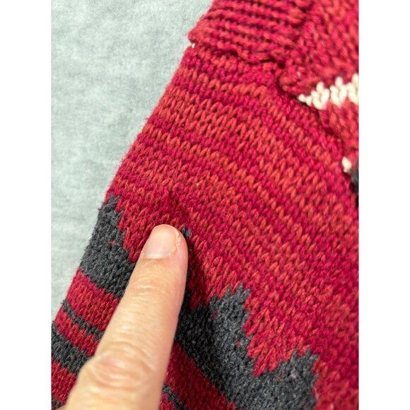 Chaps Womens Cardigan Sweater L Red Gray Southwest Aztec  Zip - Picture 4 of 6
